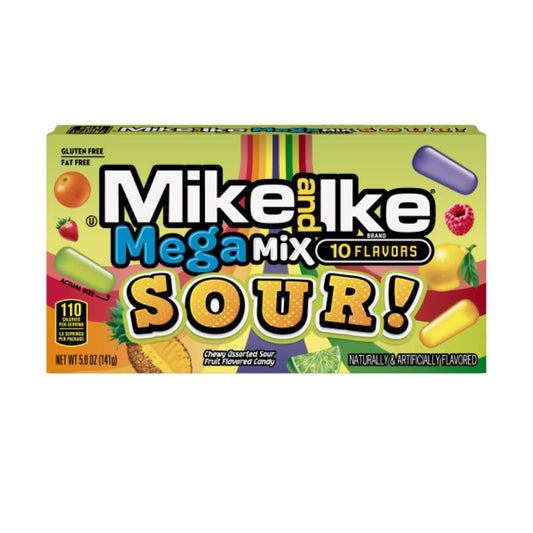 Mike And Ike Brand Actual Size Gluten Free Fat Free Naturally And Artificially Flavored  10 Flavors Mega Mix Sour  Chewy Assorted Sour Fruit Flavored Candy 120 Grams