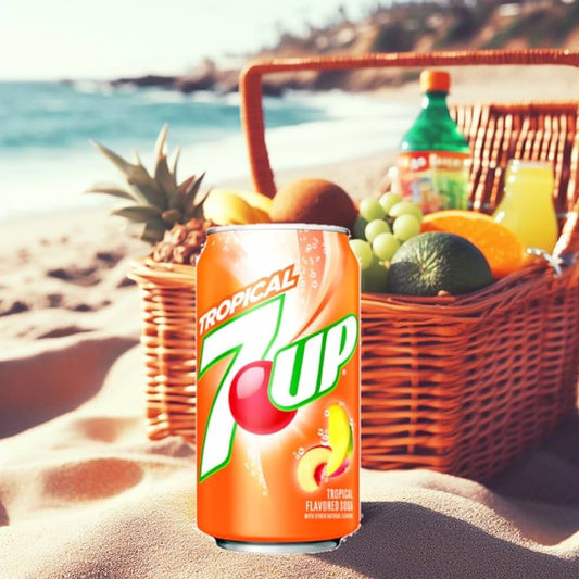 Tropical  7 Up Tropical Flavored With Other Natural Flavore Caffeine Free 355 Mililiters Soda Drink