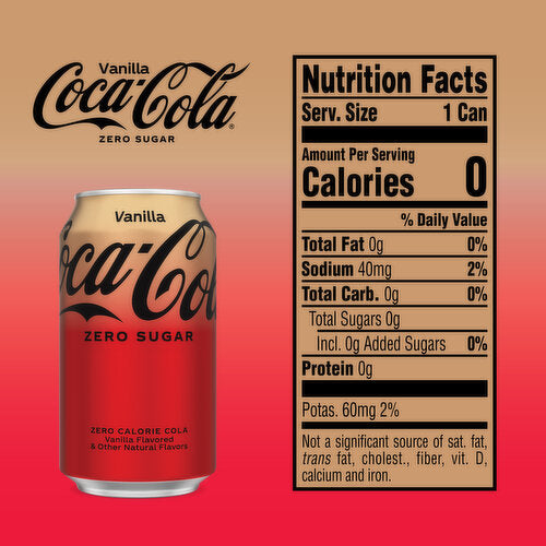 Coca Cola R  Zero Sugar Zero Calories Cola Vanilla Flavored And Other Natural Flavors 355 Mililiters Soda Drink