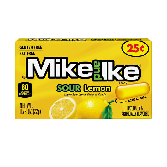 Mike And Ike Brand Actual Zize Naturally And Artificially Flavored Gluten Free Fat Free Sour Lemon Chewy Sour Lemon Flavored Candy 22 Grams