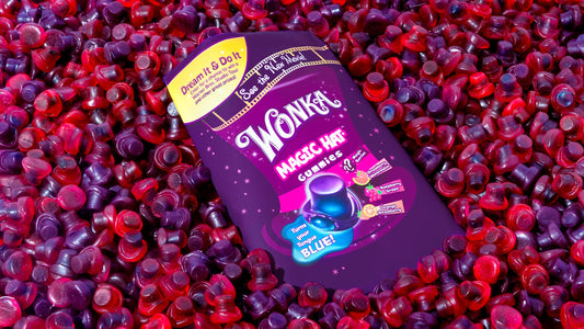 Wonka Magic Hat Gummies Turns Your Tongue Blue! Magic Berries, Strawberry Watermelon, Rasberry Grape, Orange Strawberry Naturally And Artificially Flavored 113 Grams