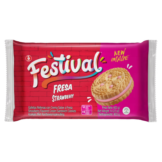 New Image Nutresa  Noel Festival  Strawberry Flavored Cream Sandwich Cookies 14.22 oz Cookies