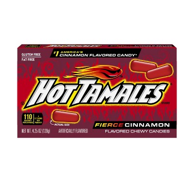 Hot Tamales Actual Size  Artificially Flavored Gluten Free Fat Free 1 Americas Cinnamon Flavored Fierce Cinnamon Flavored Chewy Candies 120 Grams