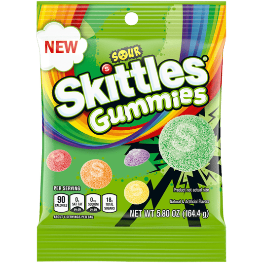 Skittles New Sour Gummies Natural And Artificial Flavors 164.4 Grams