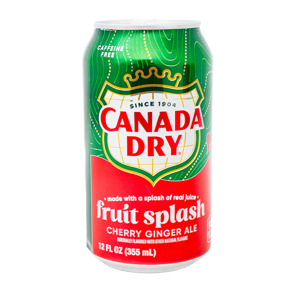 Since 1904  Caffeine Free  Canada Dry R Made With A Splash Of Real Juice Fruit Splash Cherry Ginger Ale  Naturally Flavored With Other Natural Flavors 355 Mililiters Soda Drink