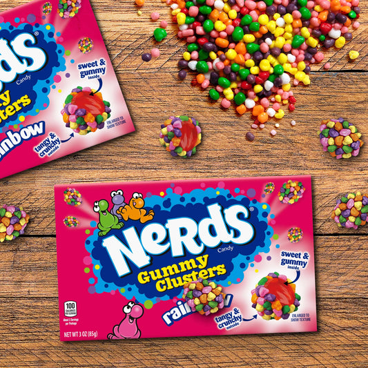 Nerds Sweet And Gummy Inside Tangy And Crunchy Outside Rainbow Gummy Clusters Candy 85 Grams