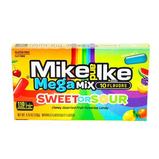 Mike And Ike U  Brand Actual Size  Gluten Free Fat Free Mega Mix Sweetorsour Chewy Assorted Fruit Flavored Candy 10 Flavors 120 Grams