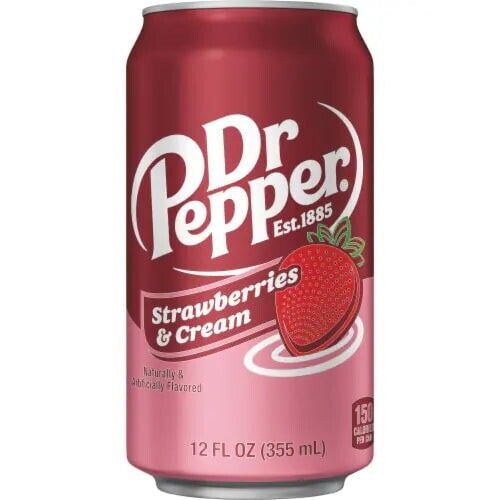 Doctor Pepper Established 1885 Strawberries And Cream Naturally And Artificially 355 Mililiters Flavored Soda Drink